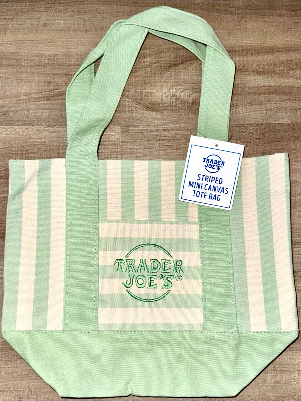 Trader Joe’s - Striped Mini Canvas Tote Bag (Seafoam Green)